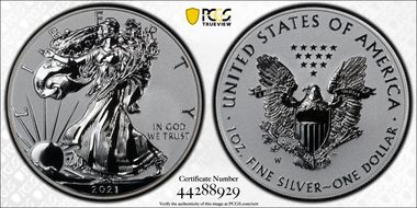 2021-W $1 Silver Eagle Rev PR - Type 1 Designer Edition - First Strike PR70