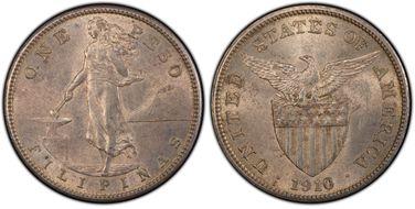 1910-S Peso KM-172  Ag AU55