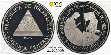 1975 100 Cor Betsy Ross - Moon Landing USA Bicentennial PR67DCAM