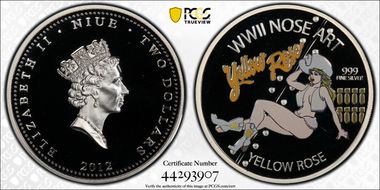 2012 $2 Yellow Rose WWII Nose Art Colorized PR69DCAM