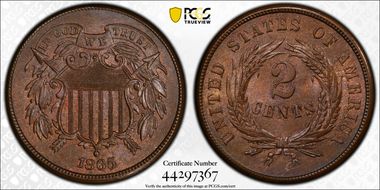 1865 2C Plain 5 MS65BN