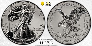 2021-S $1 Silver Eagle Rev PR - Type 2 Designer Edition PR70