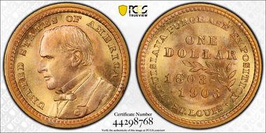 1903 G$1 LA Purchase, McKinley MS67+ 