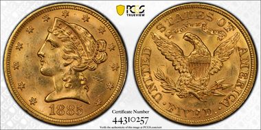 1885 $5 MS63