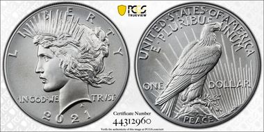 2021 $1 Peace Dollar 100th Anniversary MS70