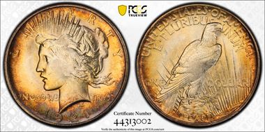 1921 $1 High Relief, Peace MS63