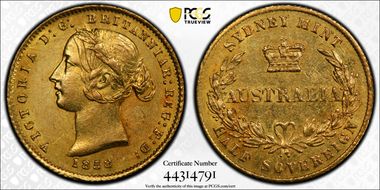 1858-SY 1/2 Sov AU58
