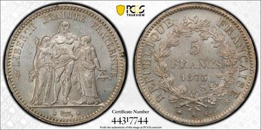 1873-A 5 Fr Gad-745a F-334 MS63