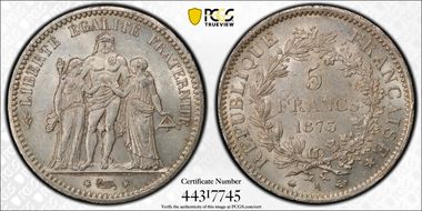 1873-A 5 Fr Gad-745a F-334 MS63