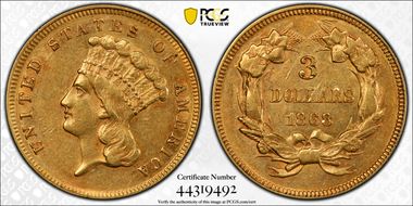 1868 $3 AU53