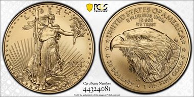 2021-W $50 Burnished Gold Eagle - Type 2 First Strike SP70