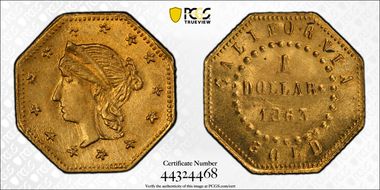 1863 G$1 BG-1307A - Restrike MS64