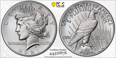 2021 $1 Peace Dollar 100th Anniversary MS70