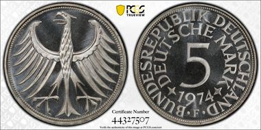 1974-F 5 Mk Regular Issue J-387 MS66+ 