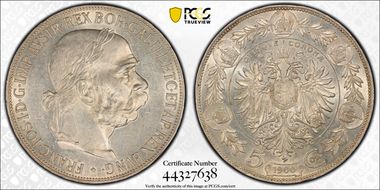 1900 5 Cor KM-2807  Ag MS62