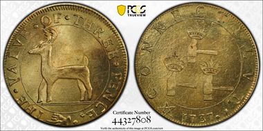 "1737" 3P Higley, Brass Bolen Copy MS67
