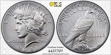 2021 $1 Peace Dollar 100th Anniversary MS70