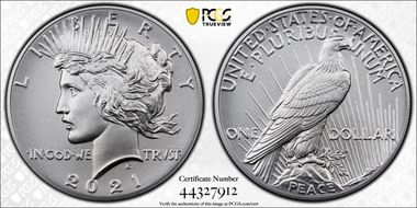 2021 $1 Peace Dollar 100th Anniversary MS70