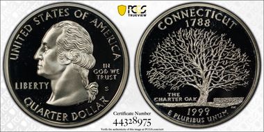 1999-S 25C Connecticut Silver PR69DCAM