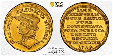 1719 Ducat Magister Zwingli X#M1 Au MS62