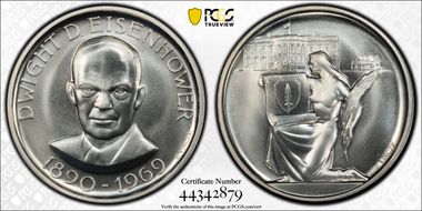 1969 SC50C Dwight Eisenhower Ag Heraldic Art Medal MS66