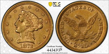 1872 $2.50 AU58