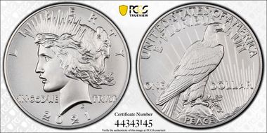 2021 $1 Peace Dollar 100th Anniversary MS70