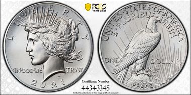 2021 $1 Peace Dollar 100th Anniversary MS70