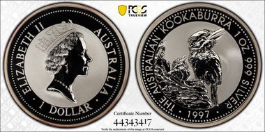 1997 $1 Kookaburra Ag MS70