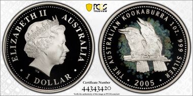 2005-P $1 Kookaburra Ag Colorized PR70DCAM