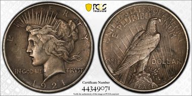 1921 $1 High Relief, Peace XF40