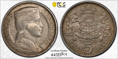 1929 5 Lat KM-9  Ag AU55