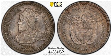 1904 2 1/2C KM-1  Ag MS64