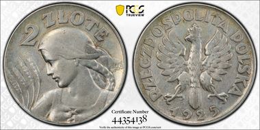 1925 2 Zl Philadelphia w/o privy marks XF45