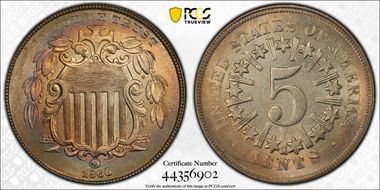 1866 5C Rays MS64