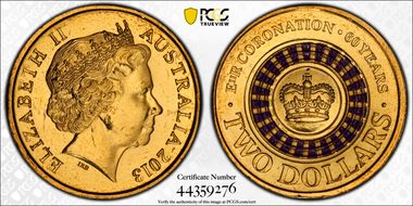 2013 $2 Coronation Colorized MS66