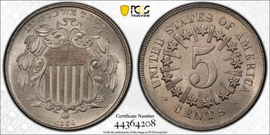 1866 5C Rays MS66
