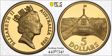 1988 $5 Parliament PR69DCAM