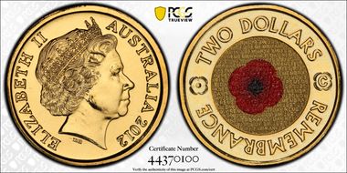 2012-C $2 Remembrance Day Colorized MS67