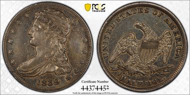 1839 50C Capped Bust XF45