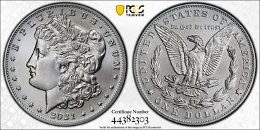 2021 $1 Morgan Dollar 100th Anniversary MS70