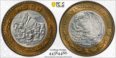 1995-Mo 50 Peso Niños Heroes KM-571  Ag / AlBr MS65