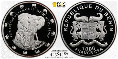 2015 1000 Fr Elephant of Benin Nature Protection PL69