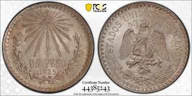 1925-M Peso KM-455  Ag MS64