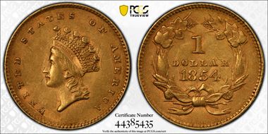 1854 G$1 Type 2 AU58