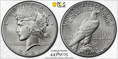 2021 $1 Peace Dollar 100th Anniversary MS70
