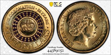 2013 $2 Coronation Colorized MS66