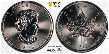 2021 $5 Maple Leaf Ag MS69
