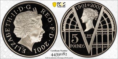 2001 £5 S-L9 Victoria Ann. Ag PR69DCAM