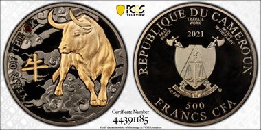 2021 500 Fr Year of the Ox Selective Gilt Ag PR69DCAM